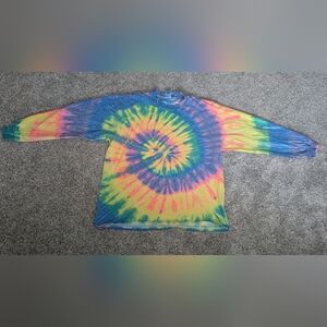 Vintage Delta Tie Dye Rainbow Hippie Long Sleeve Cotton TShirt Adult Size XL Y2K
